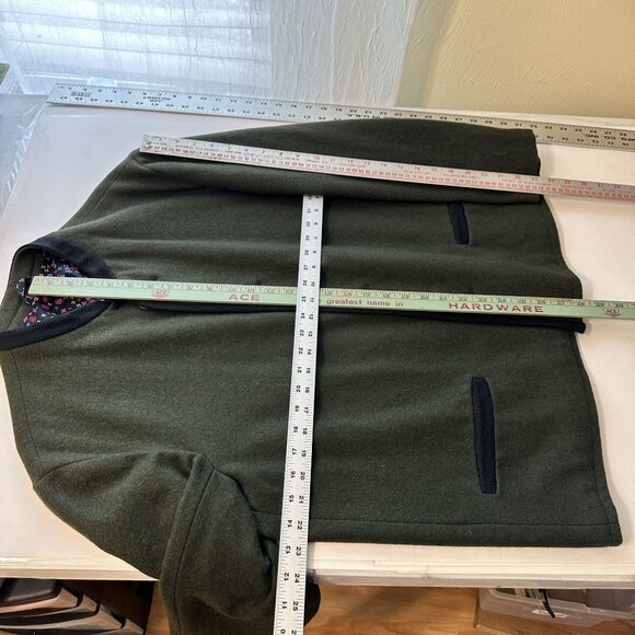 Vintage Wolle Womens Green Wool Cardigan Jacket Floral Lining & Brass Buttons - Picture 5 of 10